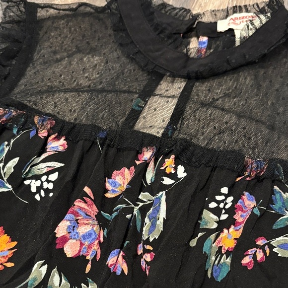 Arizona Jean Company Black Whimsigoth Y2K Lace Ruffle Floral Top - Picture 2 of 5
